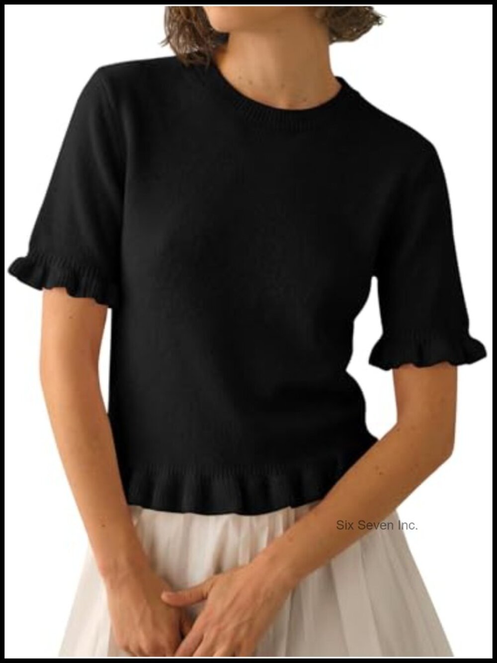 Ruffle Short Sleeve Cropped Sweater Knit Peplum Top